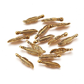 Tibetan Style Alloy Pendants, Lead Free and Cadmium Free, Feather, 4x19x2mm, Hole: 1.5mm, about 2170pcs/1000g