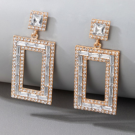 Geometric Crystal Hollow Earrings for Women - Fashionable and Slimming Ear Drops with Sparkling Gems