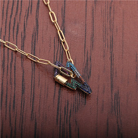 Cool Hip Hop Style Necklace with Micro Inlaid Zircon and Colorful Lightning Pendant