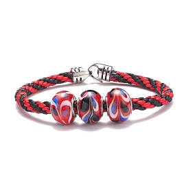 Triple Handmade Lampwork Beaded Braided Cord Bracelet for Women