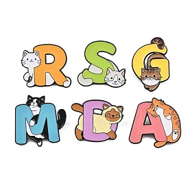 Эмалевые булавки, булавки для лацканов из сплава для одежды рюкзака, форма кошки с буквой, чёрные