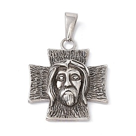 Tibetan Style 304 Stainless Steel Pendants, Religion Cross with Jesus Charm