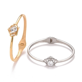 Clear Cubic Zirconia Crown Cuff Bangle, 304 Stainless Steel Hinged Open Bangle for Women, Ion Plating(IP)