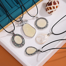 Сплав паве натуральный ракушка кулон вощеный шнур ожерелья для женщин