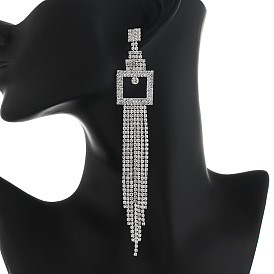Shiny Rhinestone Tassel Earrings for Women, Elegant and Minimalistic Stage Jewelry