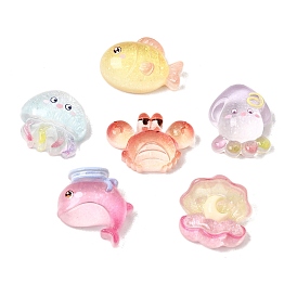 Cabochons de la resina transparente, con polvo del brillo, animales marinos