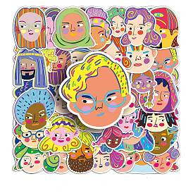50Pcs PVC Waterproof Self Adhesive Cartoon Human Head Sticker Labels, for Suitcase, Skateboard, Refrigerator, Helmet, Mobile Phone Shell