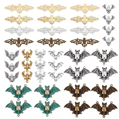 Zinc Alloy Pendants & Filigree Joiners Link Kits, Bat, for Halloween