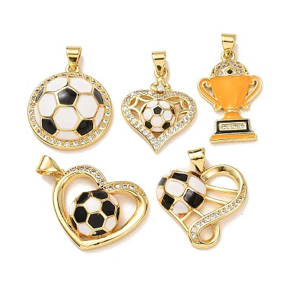 Латунные микропаве прозрачные подвески с фианитом, с эмалью, футбольные/трофейные подвески, золотые