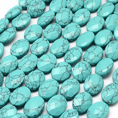Faceted Oval Synthetic Turquoise Beads Strands, 17x13x6mm, Hole: 1mm, about 13pcs/strand, 8.26 inch