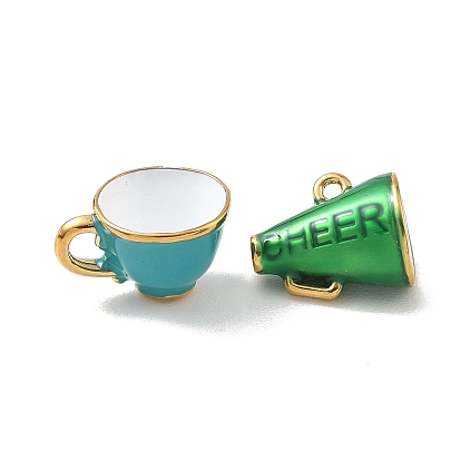 304 Stainless Steel Enamel Pendants, Cup/Trumpet with Word Cheer Charms, Ion Plating(IP), Real 18K Gold Plated