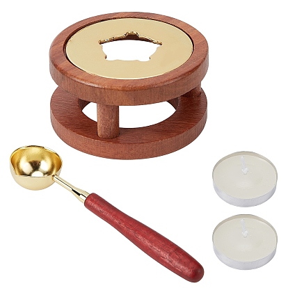 Wood Sealing Wax Furnace Tool, with Brass Wax Sticks Melting Spoon and Candle, for Melting Wax Seal Sticks or Sealing Wax Beads