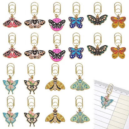 20pcs 10 styles trombones en fer, avec des pendantifs en alliage d'émail, papillon, or