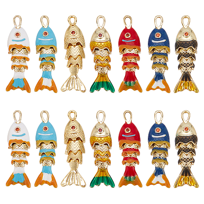 7 шт. 7 цвета стойки, латунные подвески, с кубического циркония и эмали, рыбы прелести, долговечный, без свинца и без кадмия