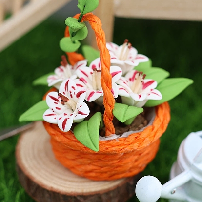 Лилия из полимерной глины с миниатюрными украшениями из смоляной корзины, аксессуары для домашнего кукольного домика с микро-ландшафтом, притворяясь опорными украшениями