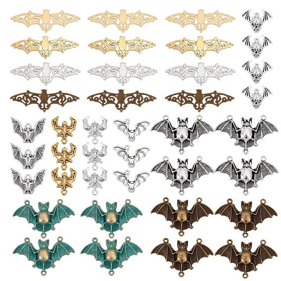 Zinc Alloy Pendants & Filigree Joiners Link Kits, Bat, for Halloween