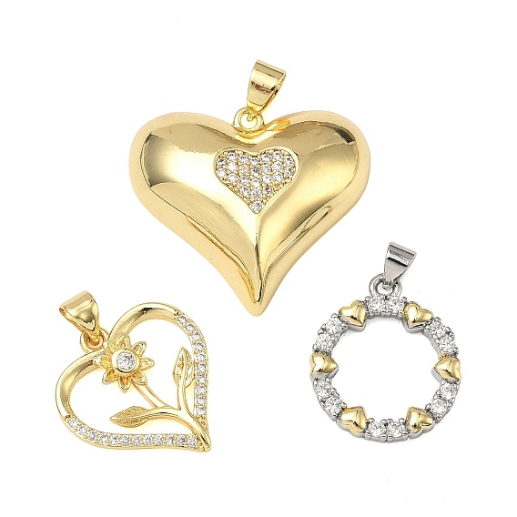 Подвески из латуни с микро-паве ко Дню святого Валентина, прозрачные циркониевые подвески, без свинца и без кадмия, стойки покрытие, долговечный