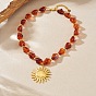 304 Подвеска в виде солнца из нержавеющей стали, бусы из искусственного янтаря с имитацией янтарных самородков, колье для женщин, темно-красный