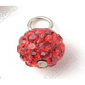 Polymer Clay Glass Rhinestone Pendants, with 304 Stainless Steel Flat Head Pins, Round