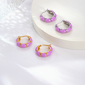 304 Stainless Steel Enamel Hoop Earrings for Women, Ring
