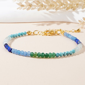 Bohemian Style Faceted Natural Green Aventurine & Aquamarine & Synthetic Turquoise & Glass Beaded Bracelet for Women