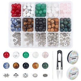 SUNNYCLUE DIY Stretch Bracelets Making Kits, Including Natural Gemstone Round Beads, Alloy Spacer Beads, Iron Beading Needles, Elastic Crystal Thread and Steel Scissors