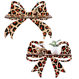 2Pcs 2 Styles Wood Leopard Print Bowknot Wall Mounted Storage Shelf, Hanging Decorative Racks