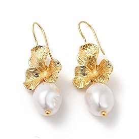 Boucles d'oreilles pendantes fleurs en perles d'imitation ABS, bijoux en laiton de placage de rack pour les femmes