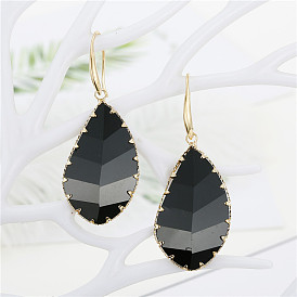Geometric Waterdrop Crystal Earrings with Multi-Faceted Feather and Leaf Design