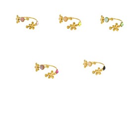 304 Кольца-манжеты из нержавеющей стали с натуральными драгоценными камнями и кубическим цирконием для женщин, двойной цветок, ионное покрытие (ip), долговечный, реальный 18 k позолоченный, 18 мм