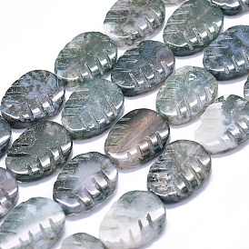 Natural Moss Agate Beads Strands, Leaf