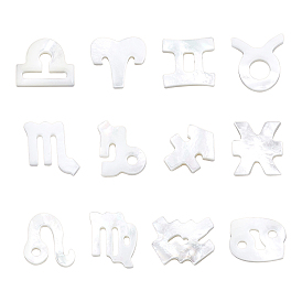 12Pcs 12 Style Natural White Shell Beads, Mother of Pearl Shell Beads, Top Drilled Beads, 12 Constellation/Zodiac Sign