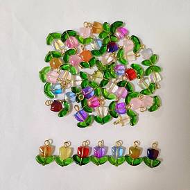Glass Pendant, with Iron Findings, Flower