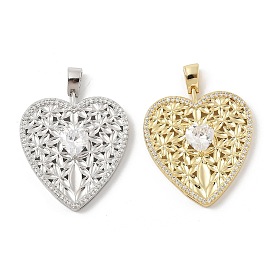 Brass Micro Pave Cubic Zirconia Pendants, Heart Charms