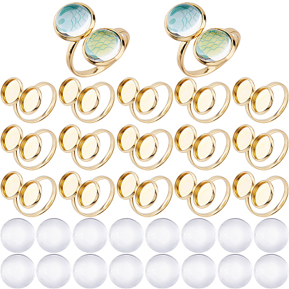 304 открытые кольца манжеты из нержавеющей стали, настройка кольца колодки, Прозрачные стеклянные кабошоны