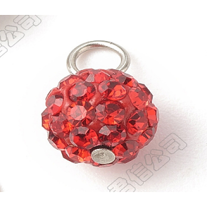 Polymer Clay Glass Rhinestone Pendants, with 304 Stainless Steel Flat Head Pins, Round