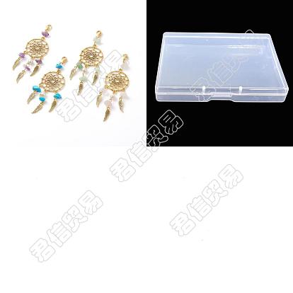 10 Piezas de red/red tejida con decoraciones colgantes de plumas, Adorno colgante con cuentas de perlas de agua dulce cultivadas naturales y chips de piedras preciosas, con cierre de langosta