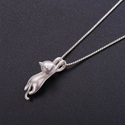 SHEGRACE Cute Design 925 Sterling Silver Kitten Pendant Necklace, 16 inch