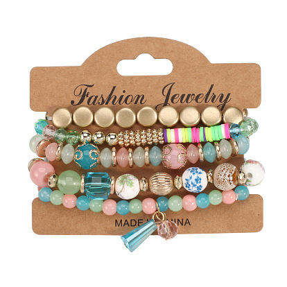 Bohemian Crystal Pendant Bracelet with Elastic Multi-layer Design - Fashion Jewelry