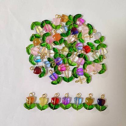 Glass Pendant, with Iron Findings, Flower