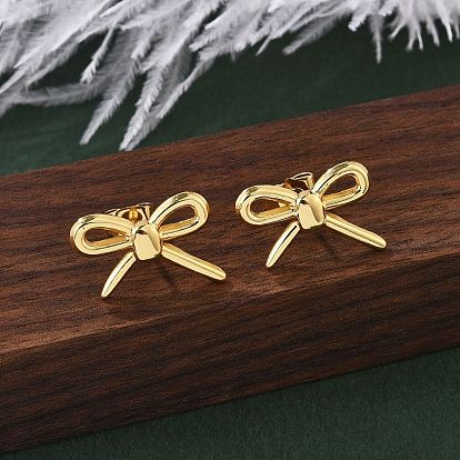 304 серьги-гвоздики из нержавеющей стали для женщин, бантом, ионное покрытие (ip)