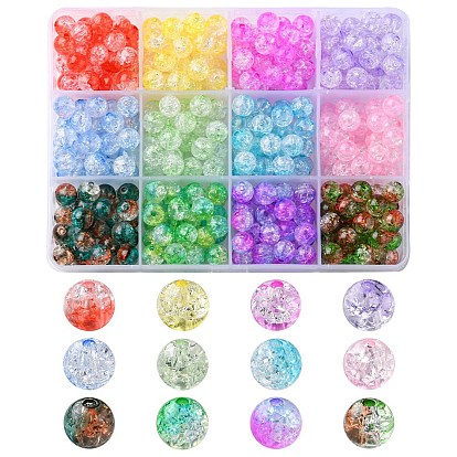 396 pcs 12 couleurs perles acryliques craquelées transparentes, ronde
