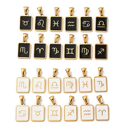 304 нержавеющей стальной эмали подвески, прямоугольник с двенадцати созвездий, золотые