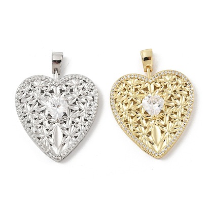 Латунные микро проложить кубического циркония подвески, без кадмия и без свинца, сердце прелести
