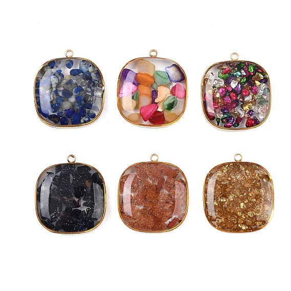 304 подвески из нержавеющей стали, квадрат с эпоксидной смолой, вакуумное покрытие pvd, реальный 18 k позолоченный