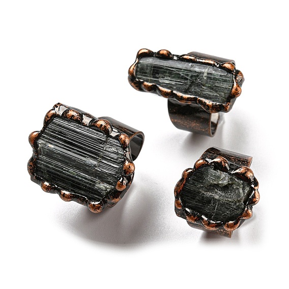 Открытые манжеты неправильной прямоугольной формы с натуральным турмалином, кольцо на палец из красной меди и олова, без кадмия и без свинца