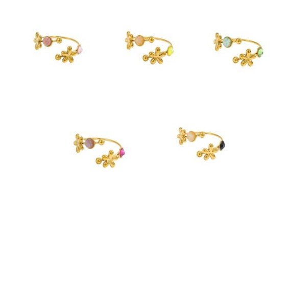 304 Кольца-манжеты из нержавеющей стали с натуральными драгоценными камнями и кубическим цирконием для женщин, двойной цветок, ионное покрытие (ip), долговечный, реальный 18 k позолоченный, 18 мм