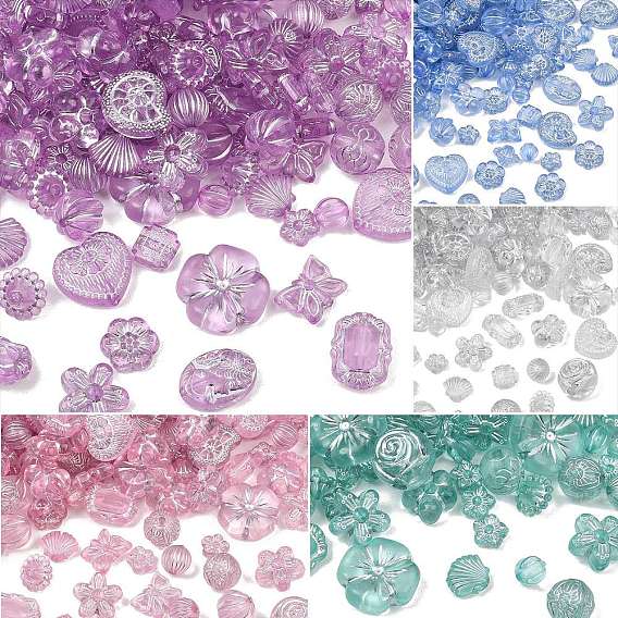 Transparent Acrylic Beads, Silver Metal Enlaced, Mixed Shapes