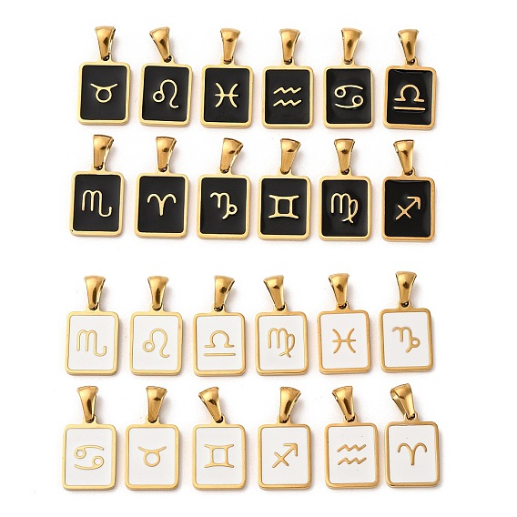 304 нержавеющей стальной эмали подвески, прямоугольник с двенадцати созвездий, золотые