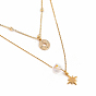 Brass Double Layer Necklaces, with Cable Chains and K9 Glass Rhinestone Beads, Star & Compass